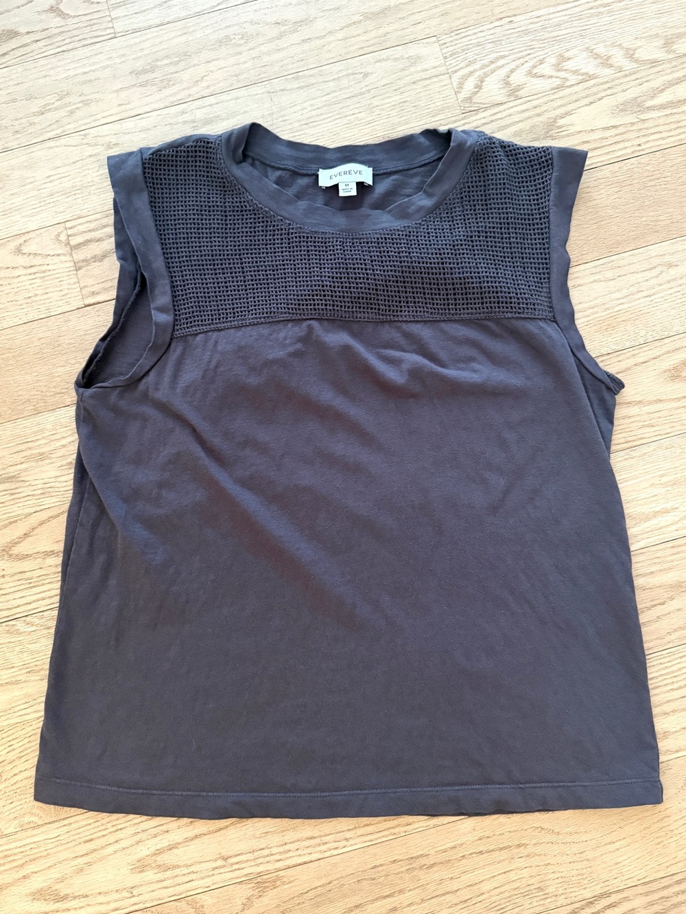 Evereve Women's Charcoal Knit-Yoke Sleeveless Top Boxy Fit Medium